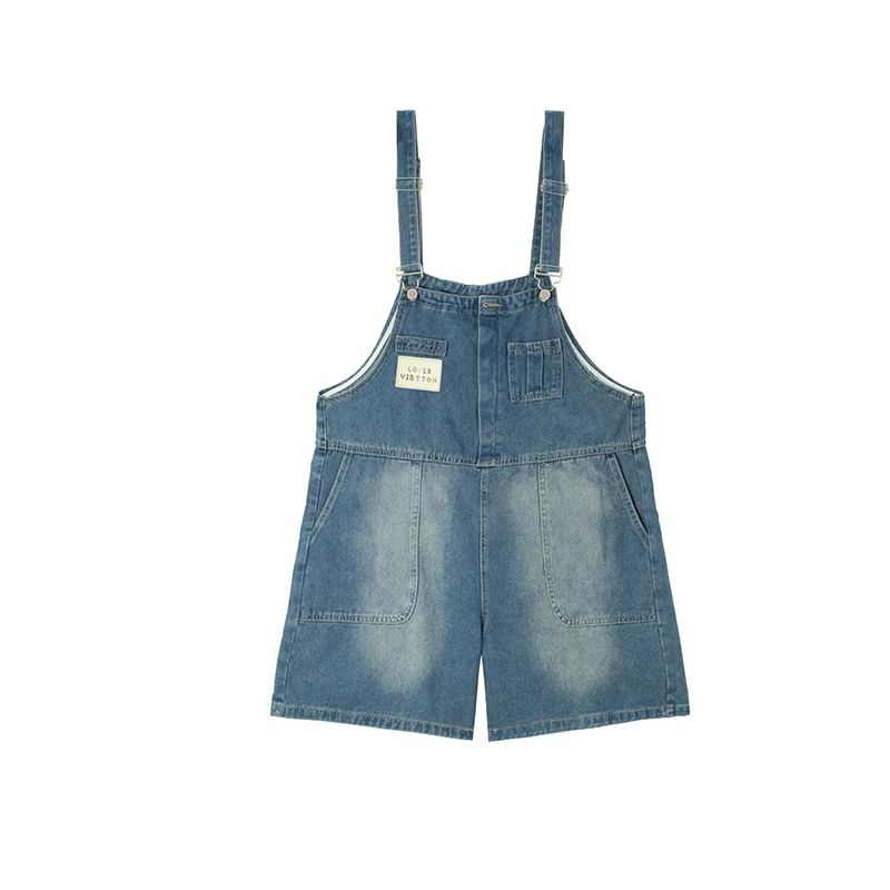 Ashteroid - Gewassen denim tuinbroek shorts