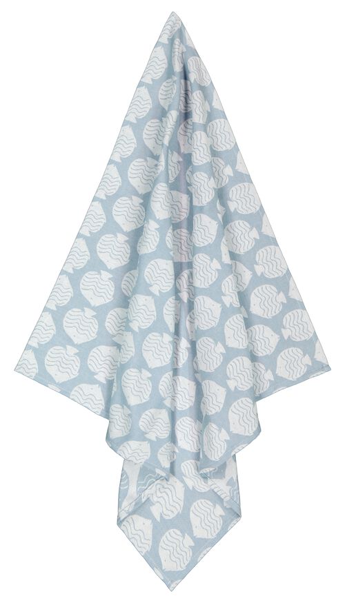 torchon 65x65 coton bleu clair poissons
