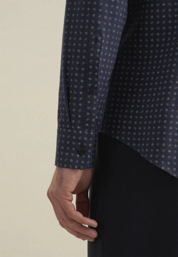 Seidensticker Flannel shirt Slim Long sleeve Kent-Collar Print Blue