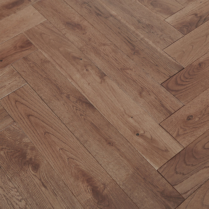 Parquet massif à coller Skara bâtons rompus en chêne verni brun