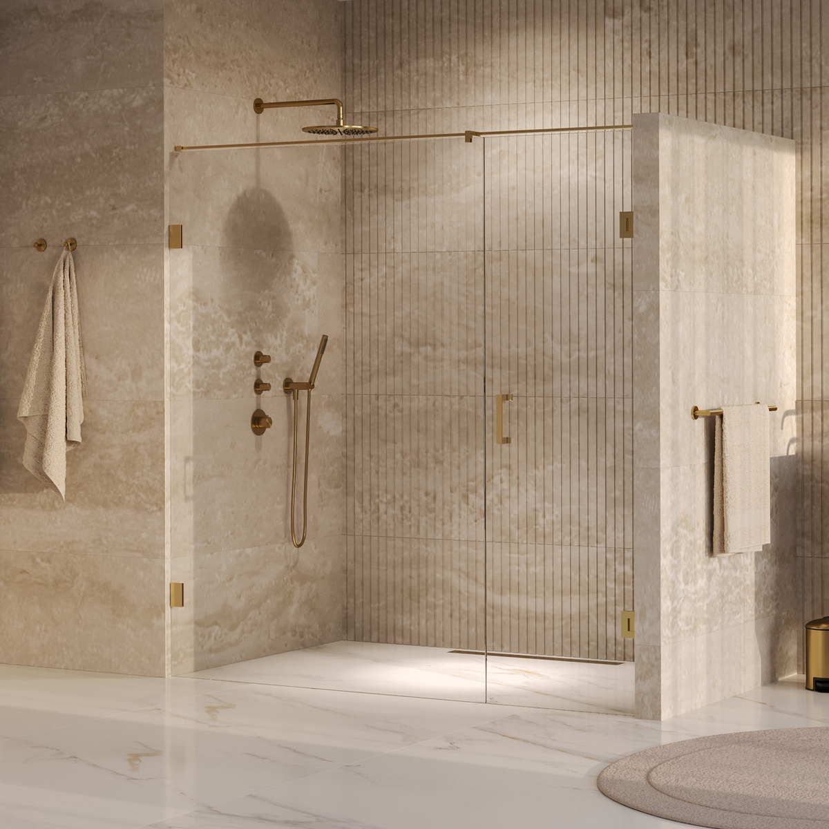 Brauer Void profielloze nisdeur 200cm met draaideur 70cm aan muur messing geborsteld PVD