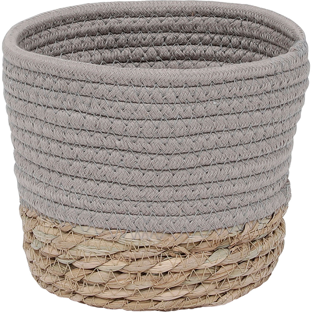 Panier de rangement rond bi matière taupe D 17x14cm