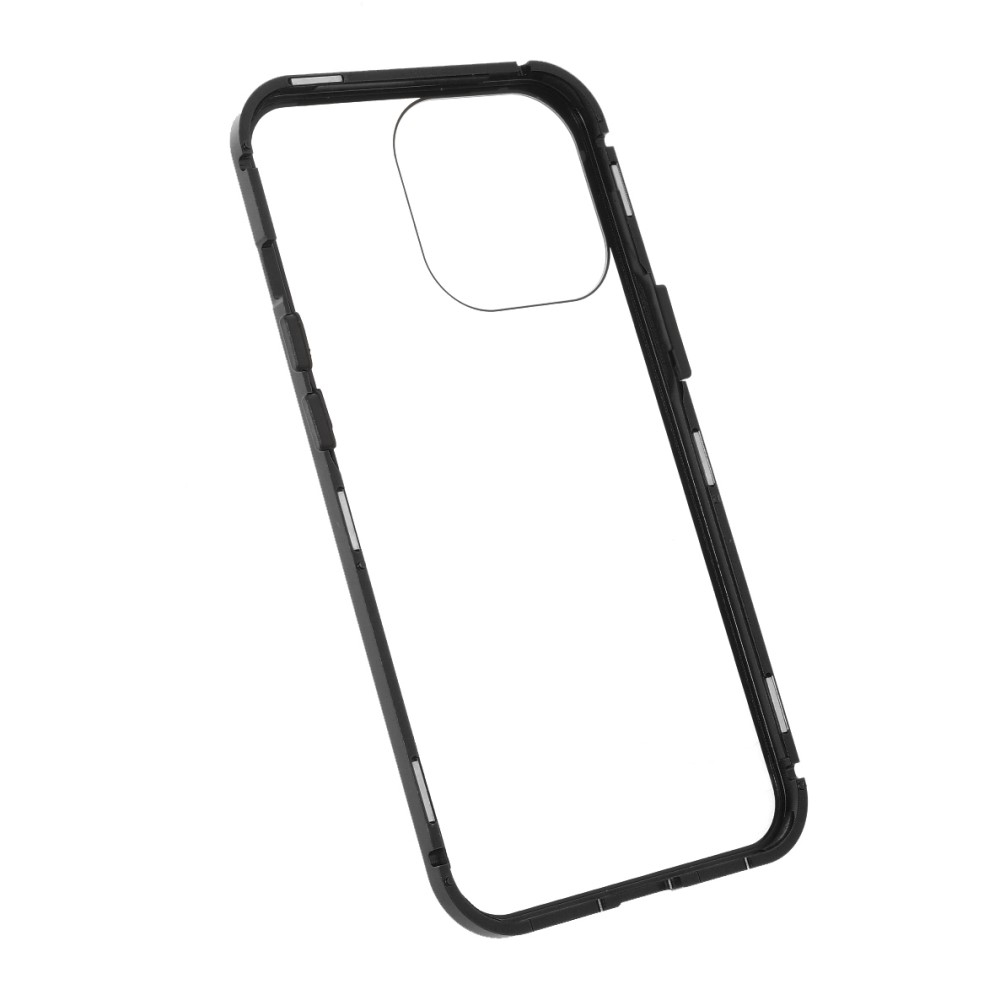 iPhone 13 Pro Magnetische Alu Schutzhülle mit Panzer Glas Backcover   Displayschutz (Magnet-Technologie) - Schwarz