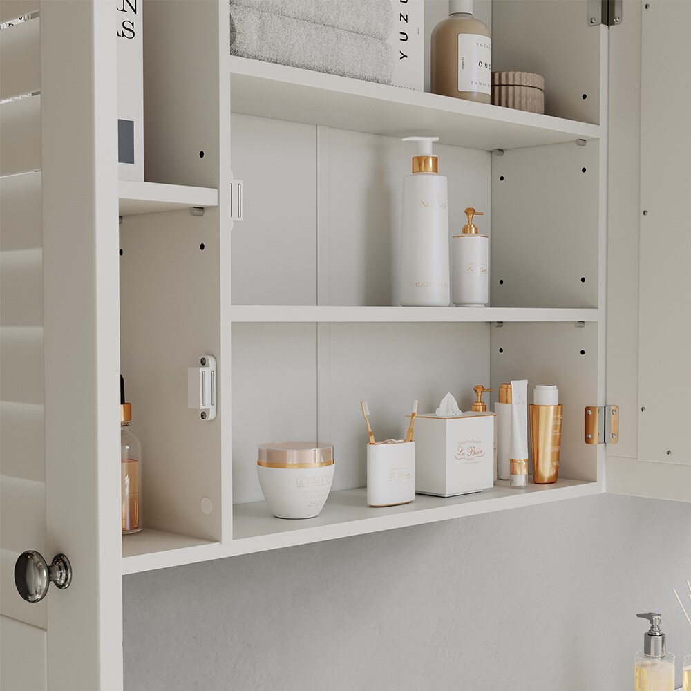 Vicco Spiegelschrank Riad, 68 x 49 cm, Weiß, Glasschrank mit 2 Türen, Badezimmer