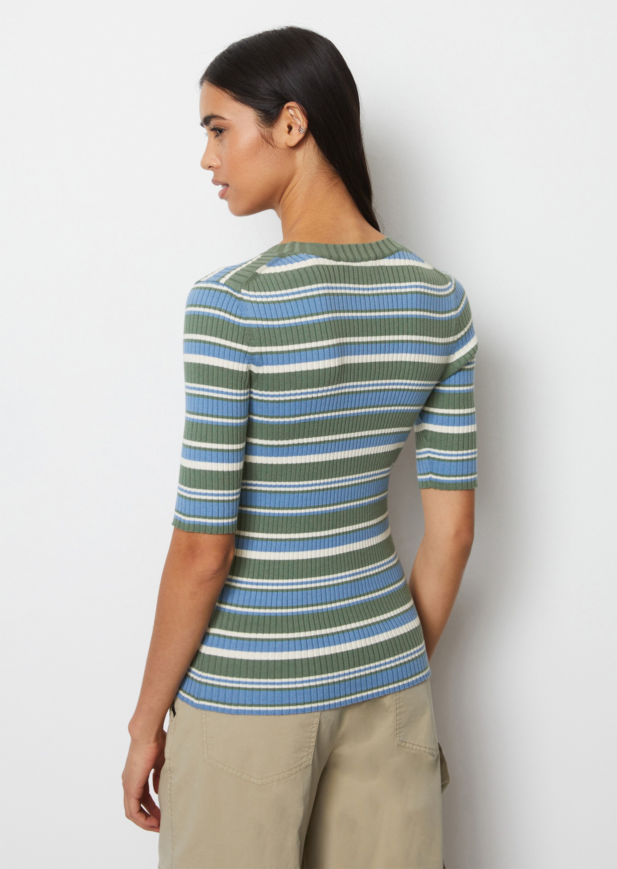 Kurzarm-Strickpullover fitted aus Organic Cotton-Mix
