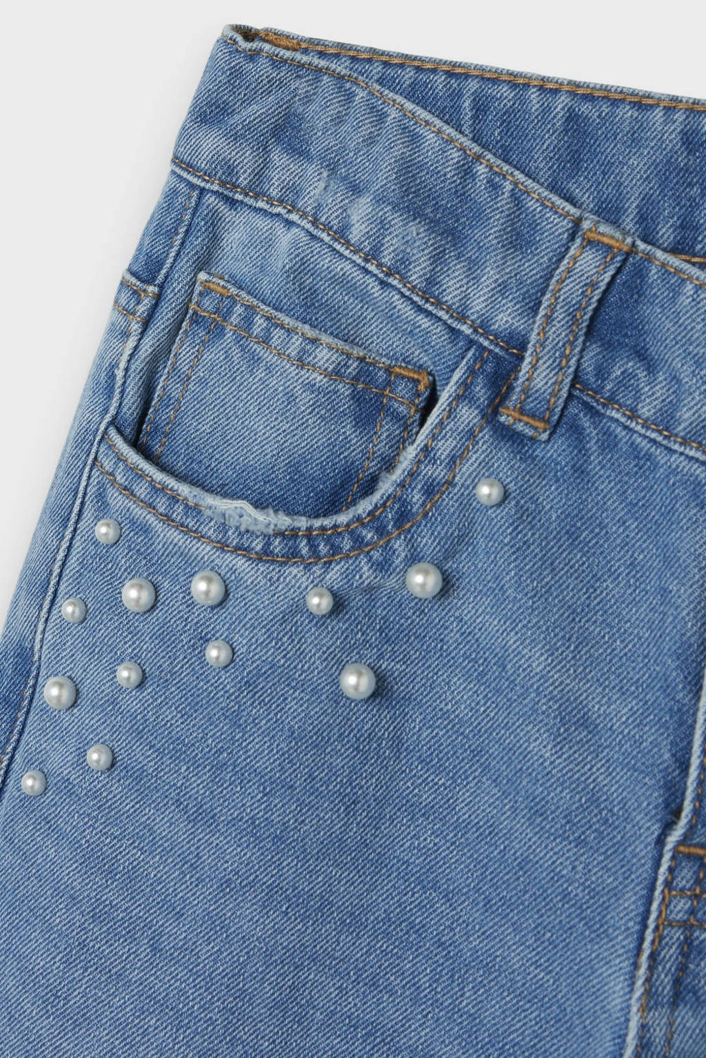 NAME IT high waist straight leg jeans NKFROSE met all over print medium blue denim