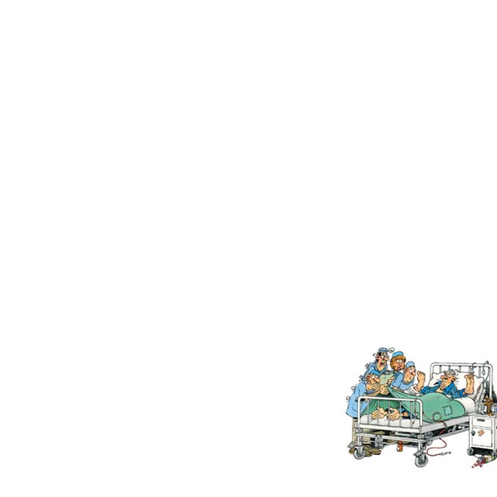 Jan van Haasteren | Beterschapskaart | Illustratie van het ziekenhuis