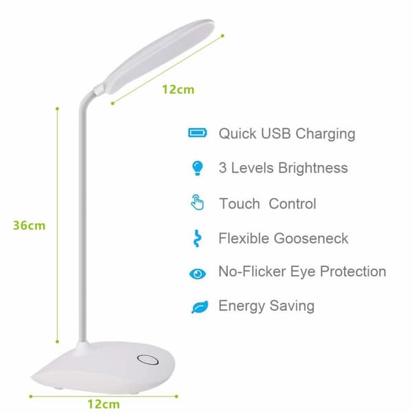 INF Bordlampe som kan roteres og dimmes, med USB (LED) - hvit