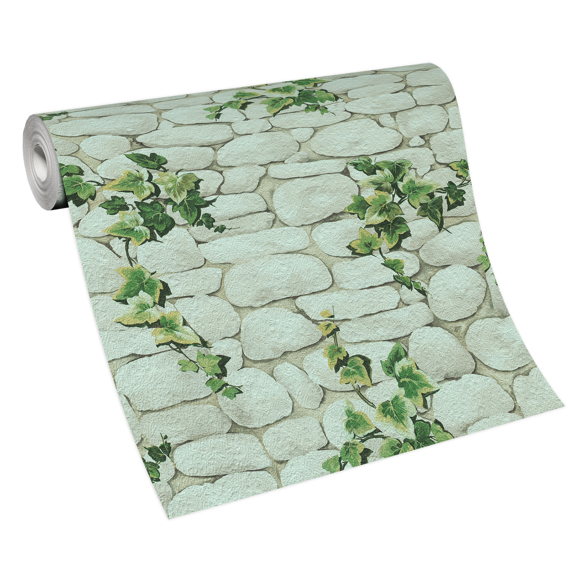Papiertapete - grün-creme - Steinoptik - 10 Meter