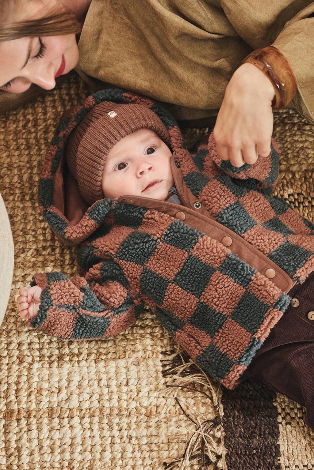 Z8 newborn teddy winterjas Naim bruin/grijs