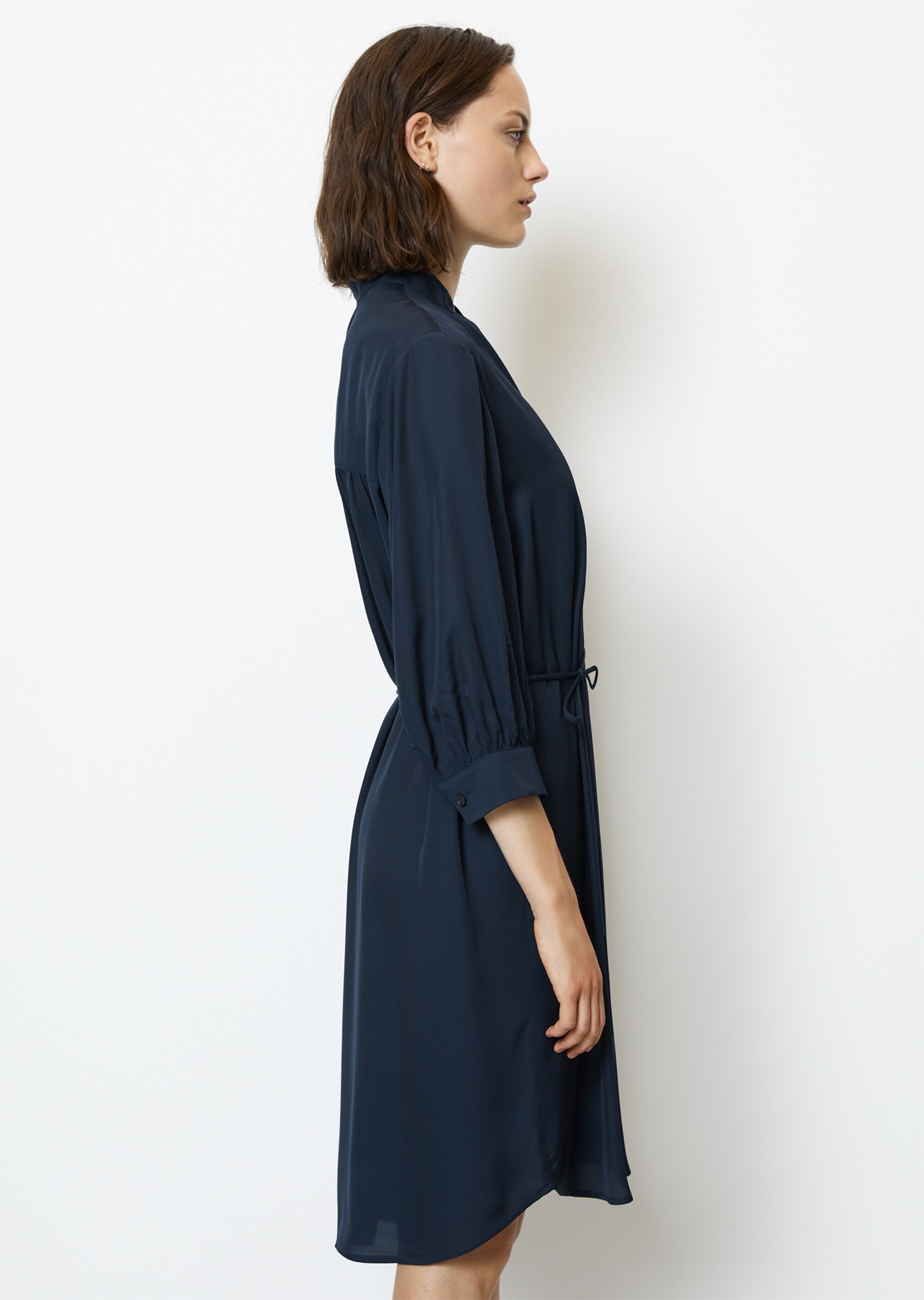 Hemdblusenkleid mit 3/4-Ärmeln relaxed aus Viskose-Twill
