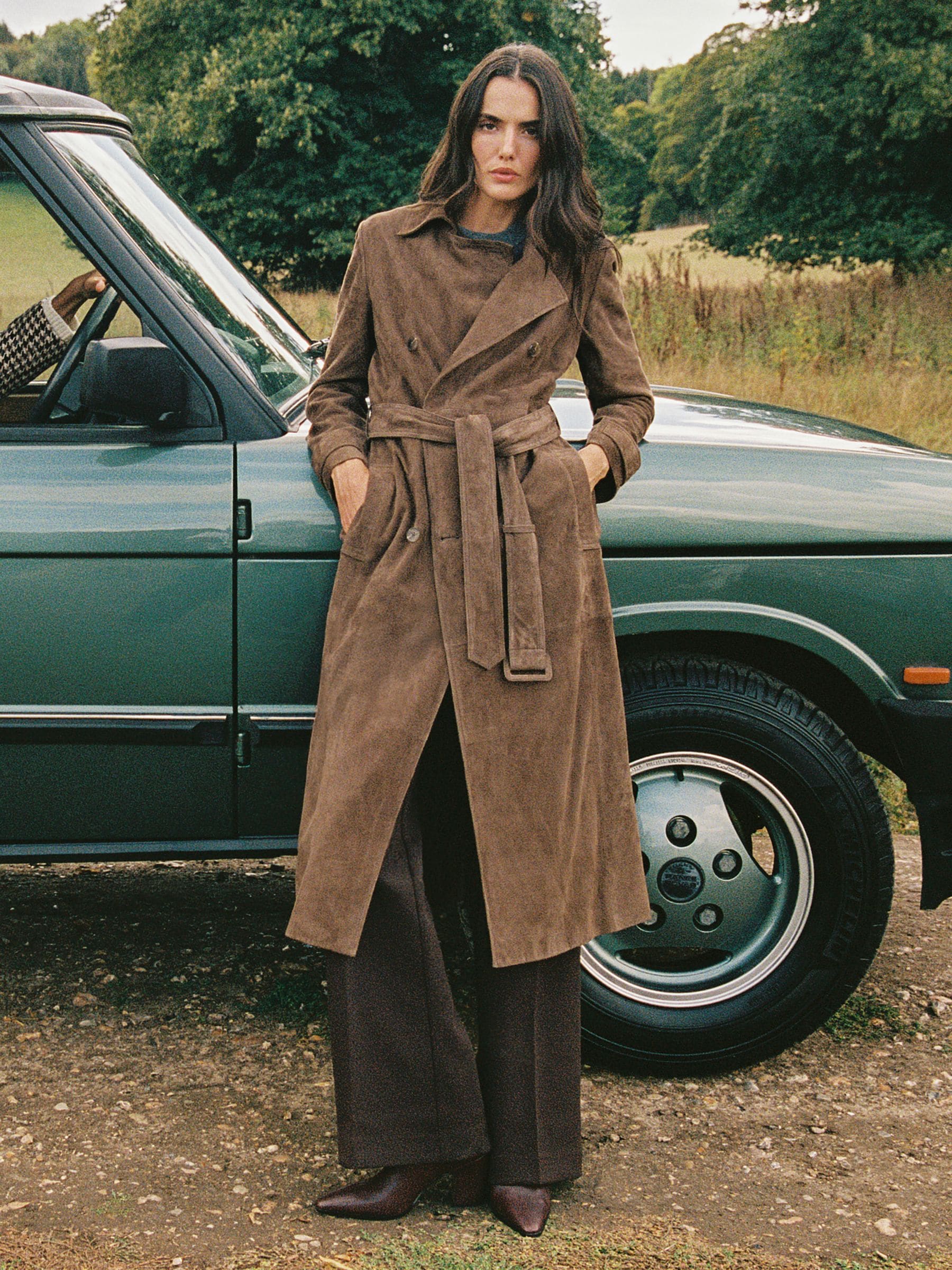 Reiss Hattie Suede Suede Belted Trench Coat