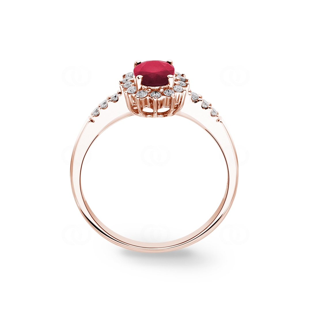 Entourage Ring 750/18 K Roségold mit Rubin & Diamanten 0.19 ct H/si