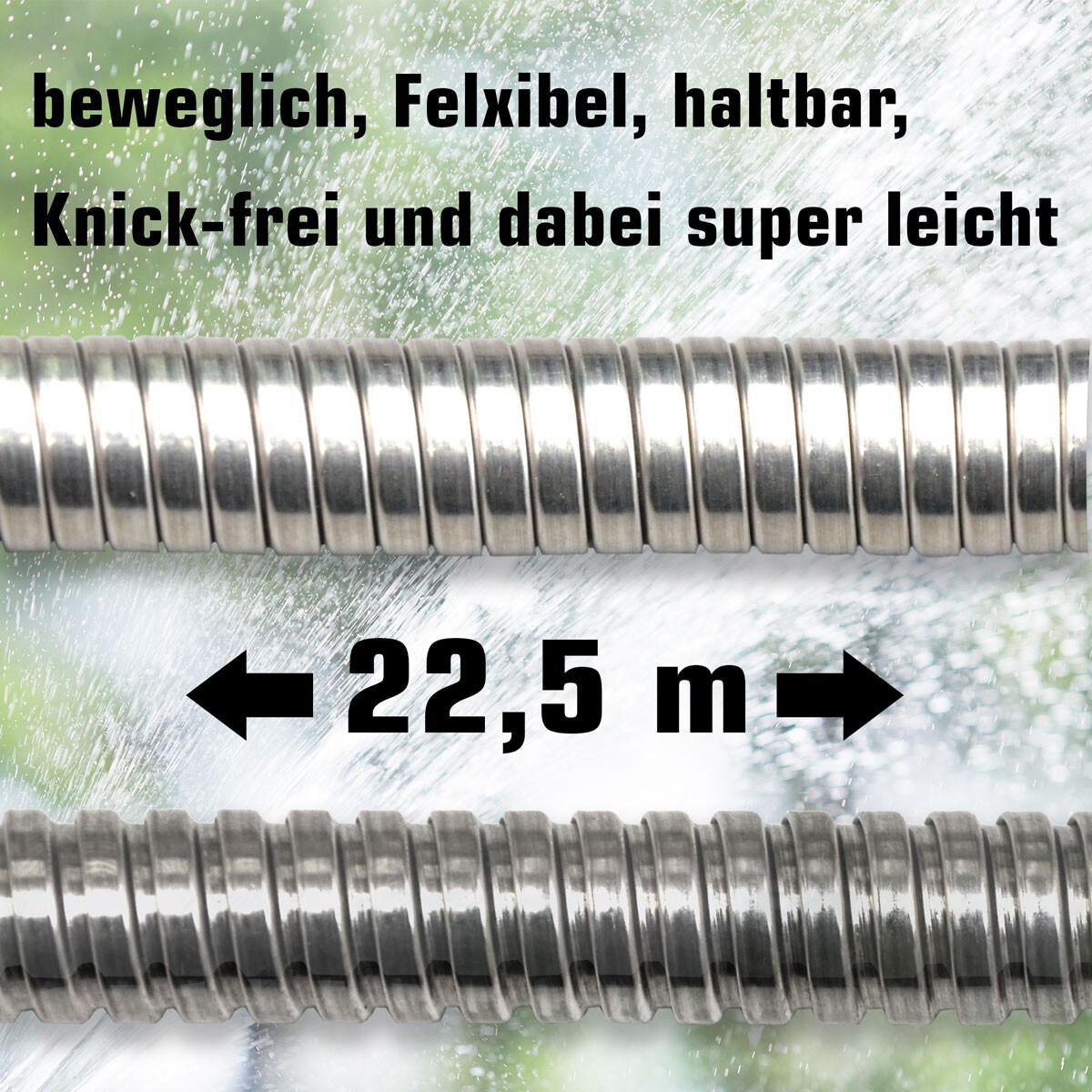 22,5 m Knickfreier Gartenschlauch Edelstahl Wasserschlauch Flex Metall Schlauch
