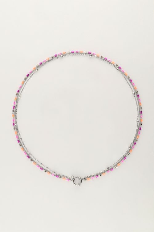 Driedubbele ketting met oranje & roze kralen