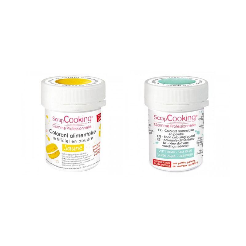 2 colorants alimentaires en poudre - jaune-vert d'eau Scrapcooking