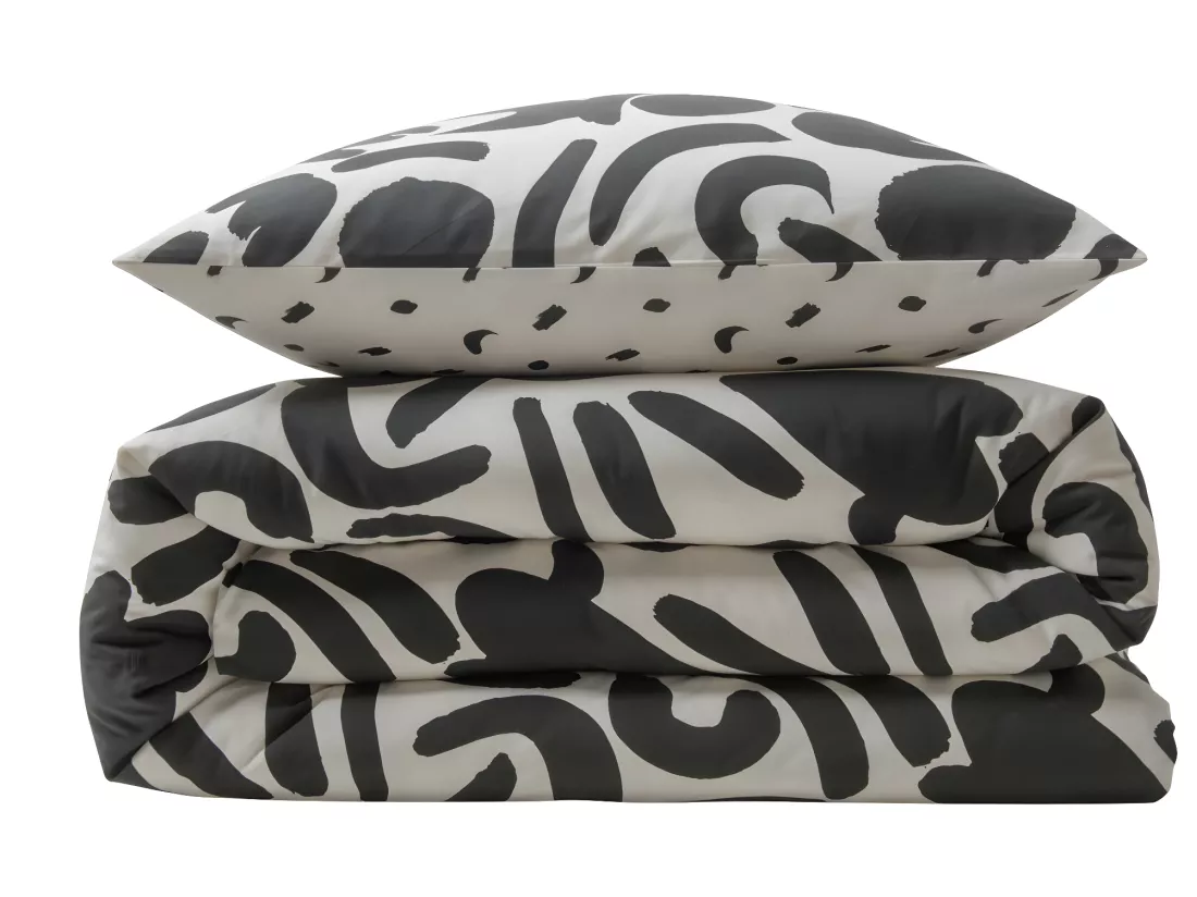 Parure de lit 2 personnes en coton 57 fils imprimé noir 260x240cm