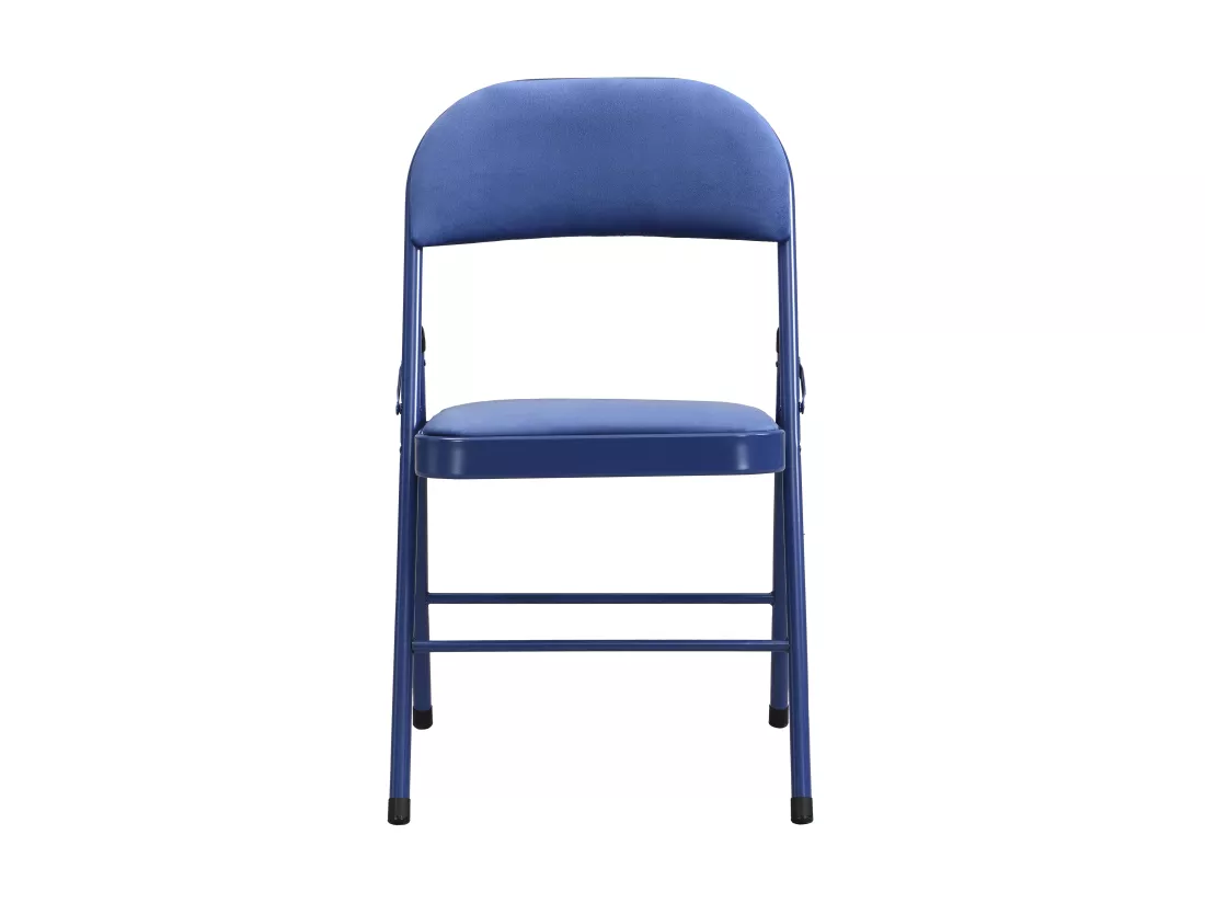 Lot de 2 chaises pliantes en velours et métal - Bleu - ORTENSIA