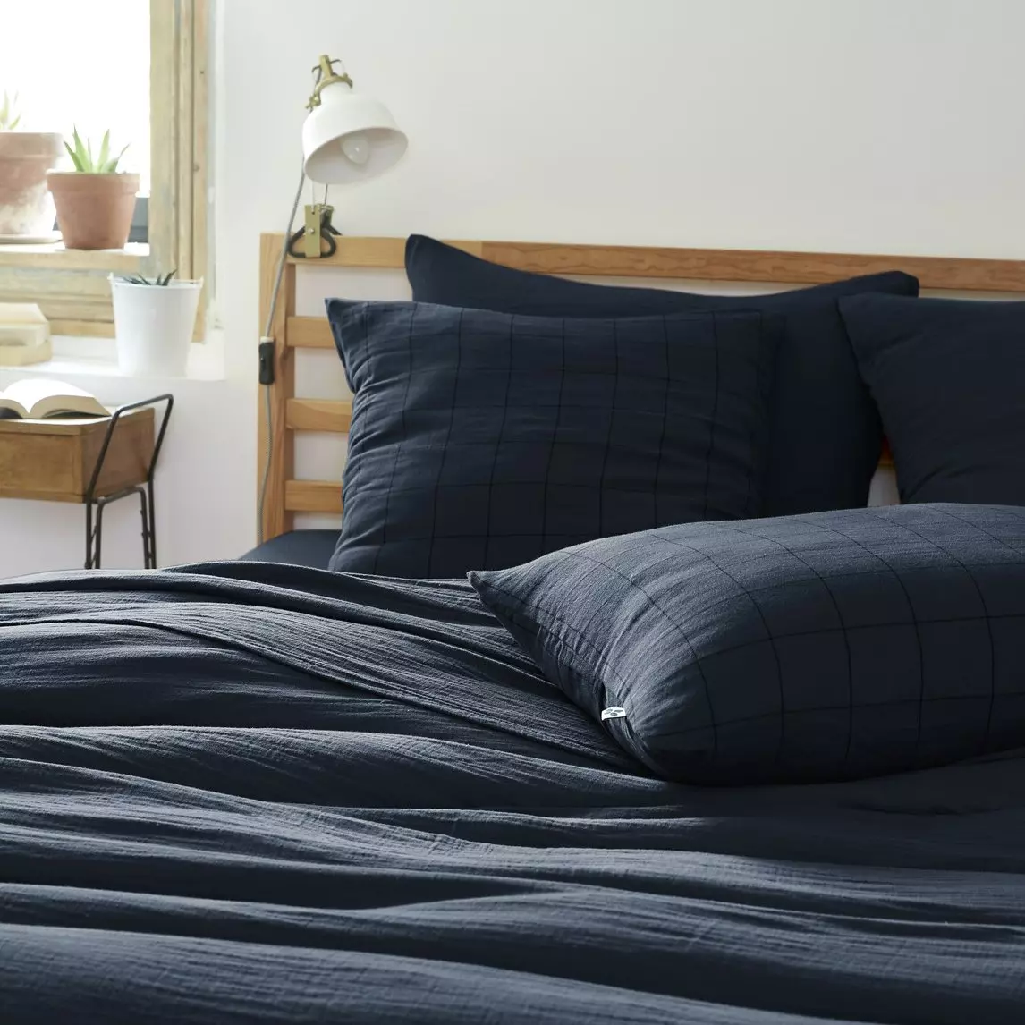 Taie d'oreiller carrée gaze de coton (60 x 60 cm) Gaïa Match Bleu nuit