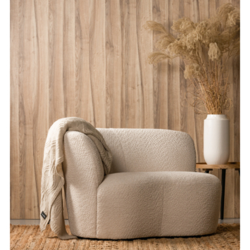 WOOOD fauteuil Stone crème bouclé stof met leuning links