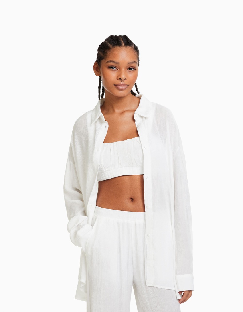 Camisa de crepe oversized de manga comprida