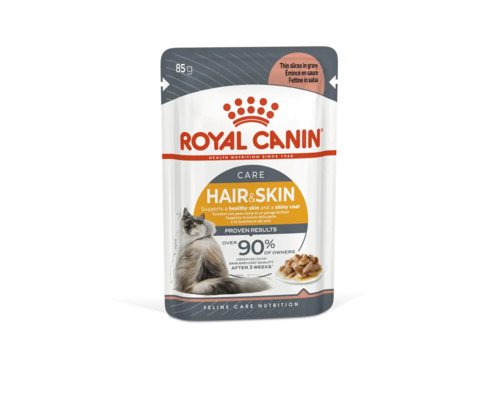 ROYAL CANIN Canin Hair & Skin natvoer voor katten in jus, ter ondersteuning van een gezonde huid en een glanzende vacht, in jus, 85 g