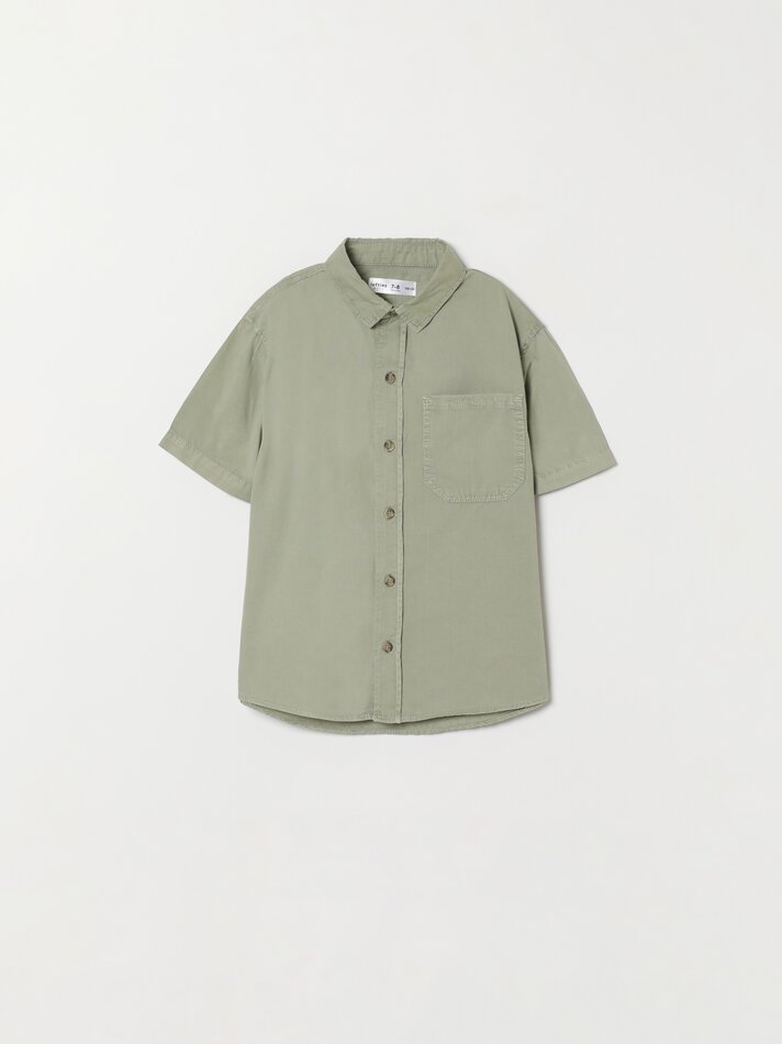 Camisa de manga curta com bolso - Verde Oliva Lavado