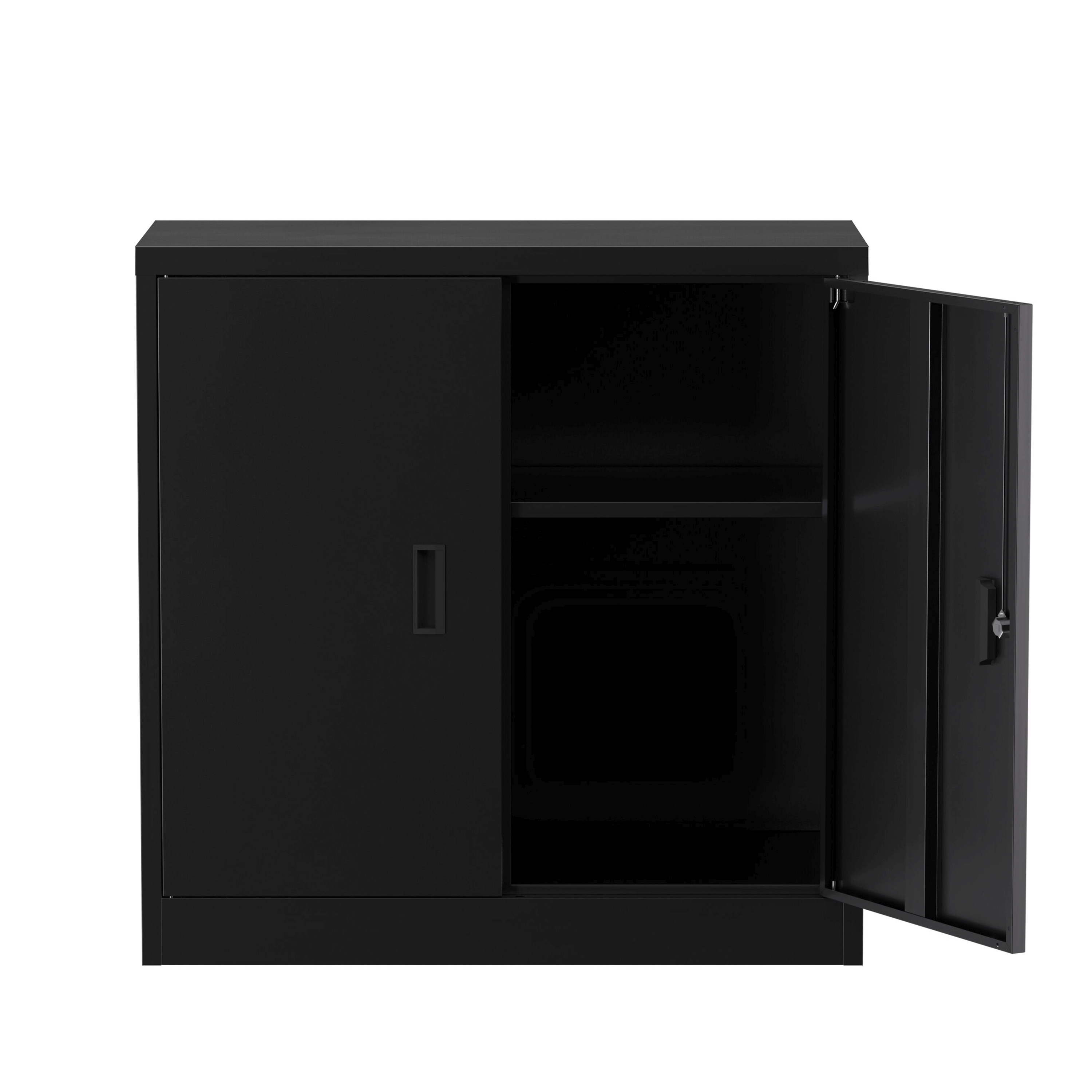 Aktenschrank mit 2 Böden 90 x 90 cm schwarz