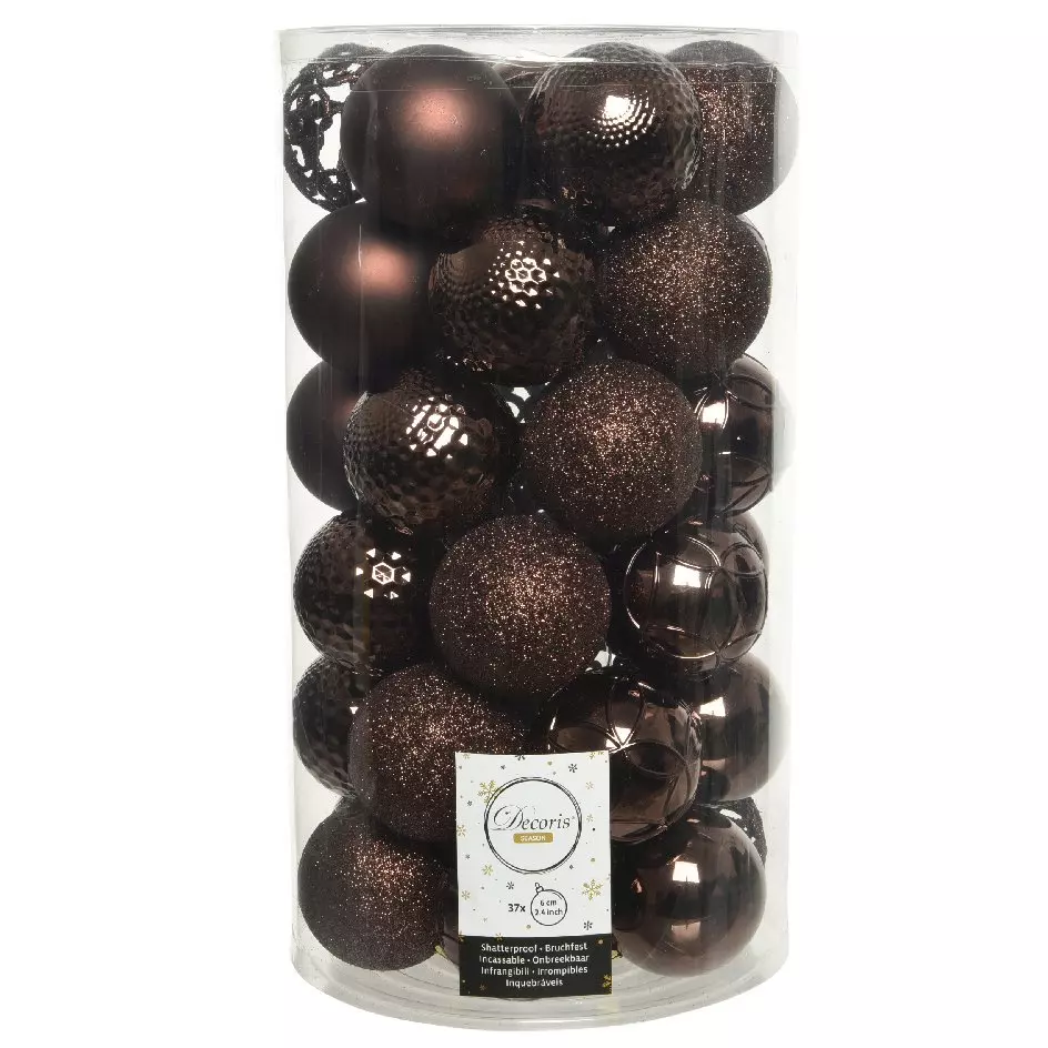 Lot de 37 boules de Noël (D60 mm) Alpine mix Marron foncé
