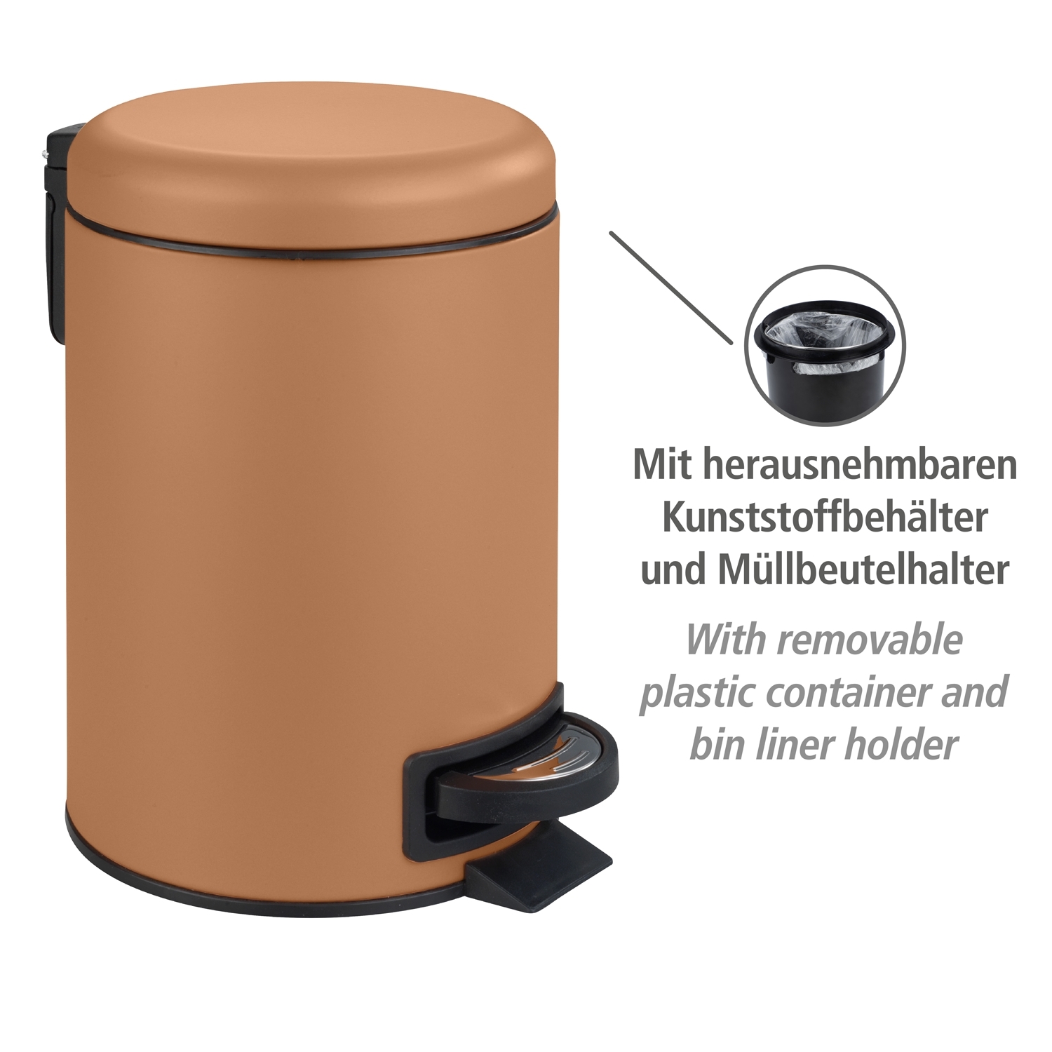 Wenko Leman afvalemmer 3 liter terracotta
