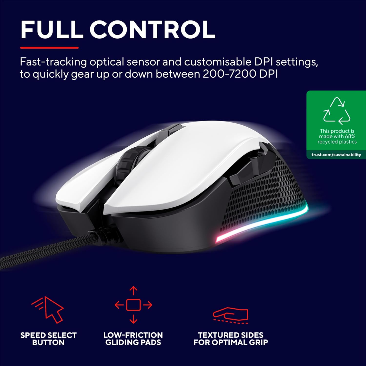GXT 922 YBAR Kabelgebundene Gaming Maus mit RGB Beleuchtung (24730) - Weiss