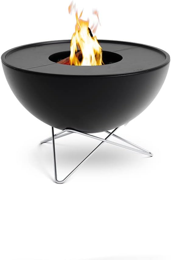 höfats - Bowl 57 Plancha Set tief - raucharme Verbrennung - Feuerstelle und Plancha Grill - kippbarer Feuerkorb inkl. 2 Plancha Grillplatten - Stahl emailliert – schwarz, Ø 57 cm