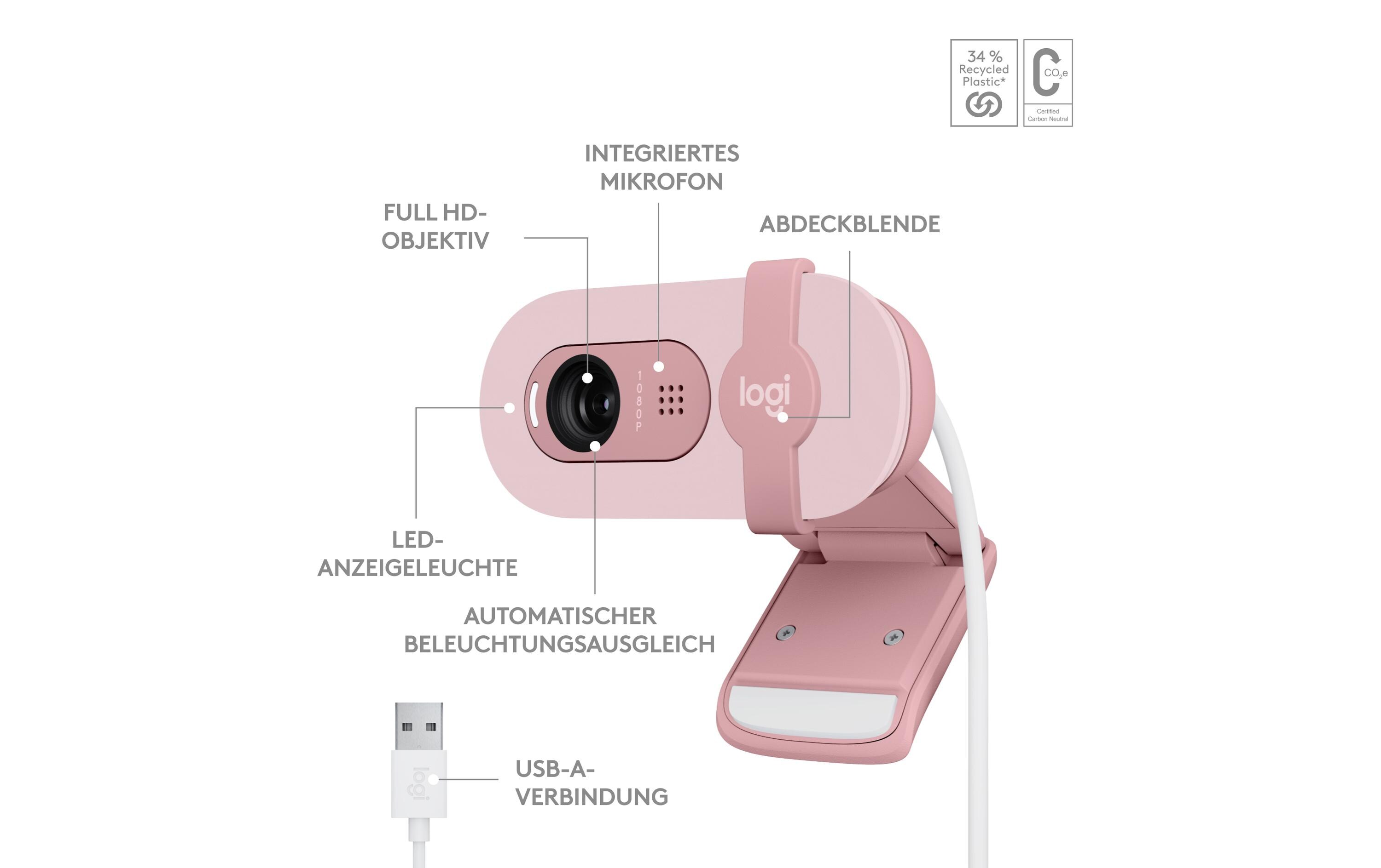 Brio 100 RosaFull HD-Webcam mit integrierter Abdeckblende