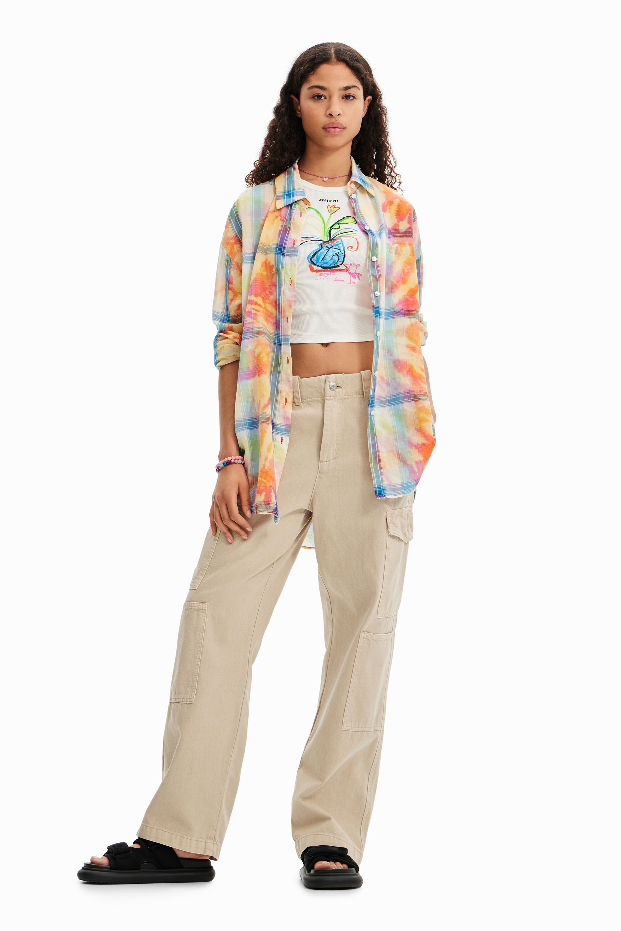 Chemise oversize carreaux tie and dye
