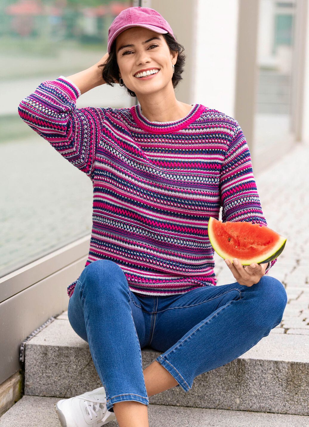 Pullover mit Mustermix im Ringeldessin