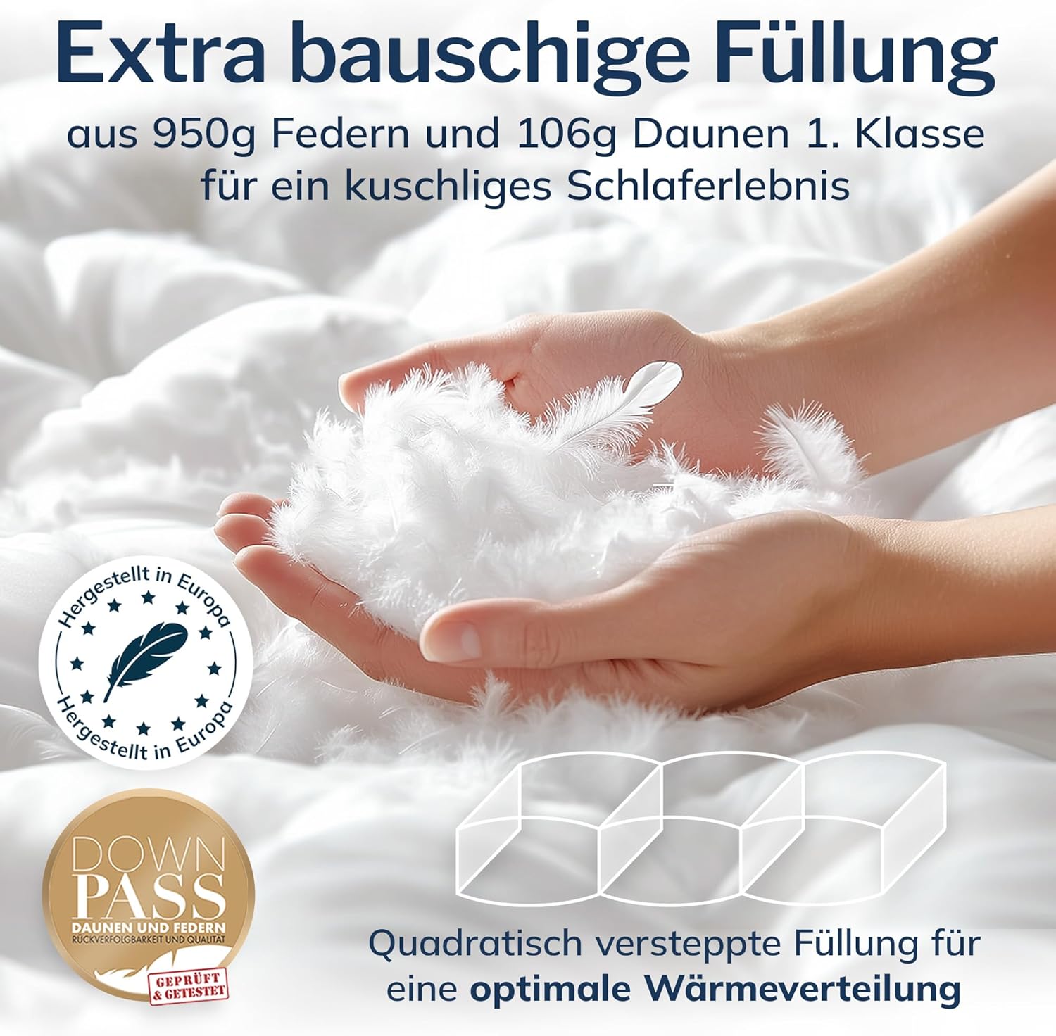 CALMONT - Daunen Bettdecke I Daunendecke 220x240 I 100% extra weiche Federn & Daunen | Fachärztlich geprüft für Allergiker | Oeko-Tex (220 x 240 m, Leichte Sommerdecke)