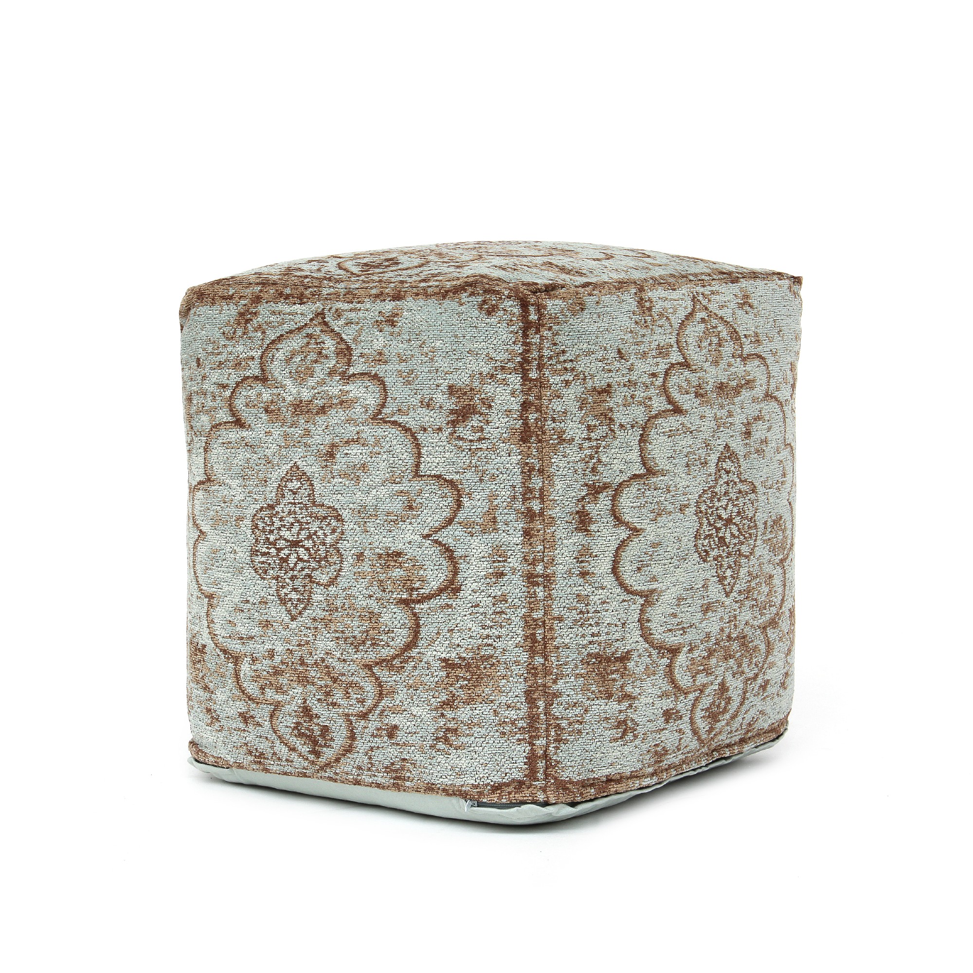 Pouf 'Sita', blau, braun, T 45 cm, B 45 cm, H 45 cm von fischer's lagerhaus