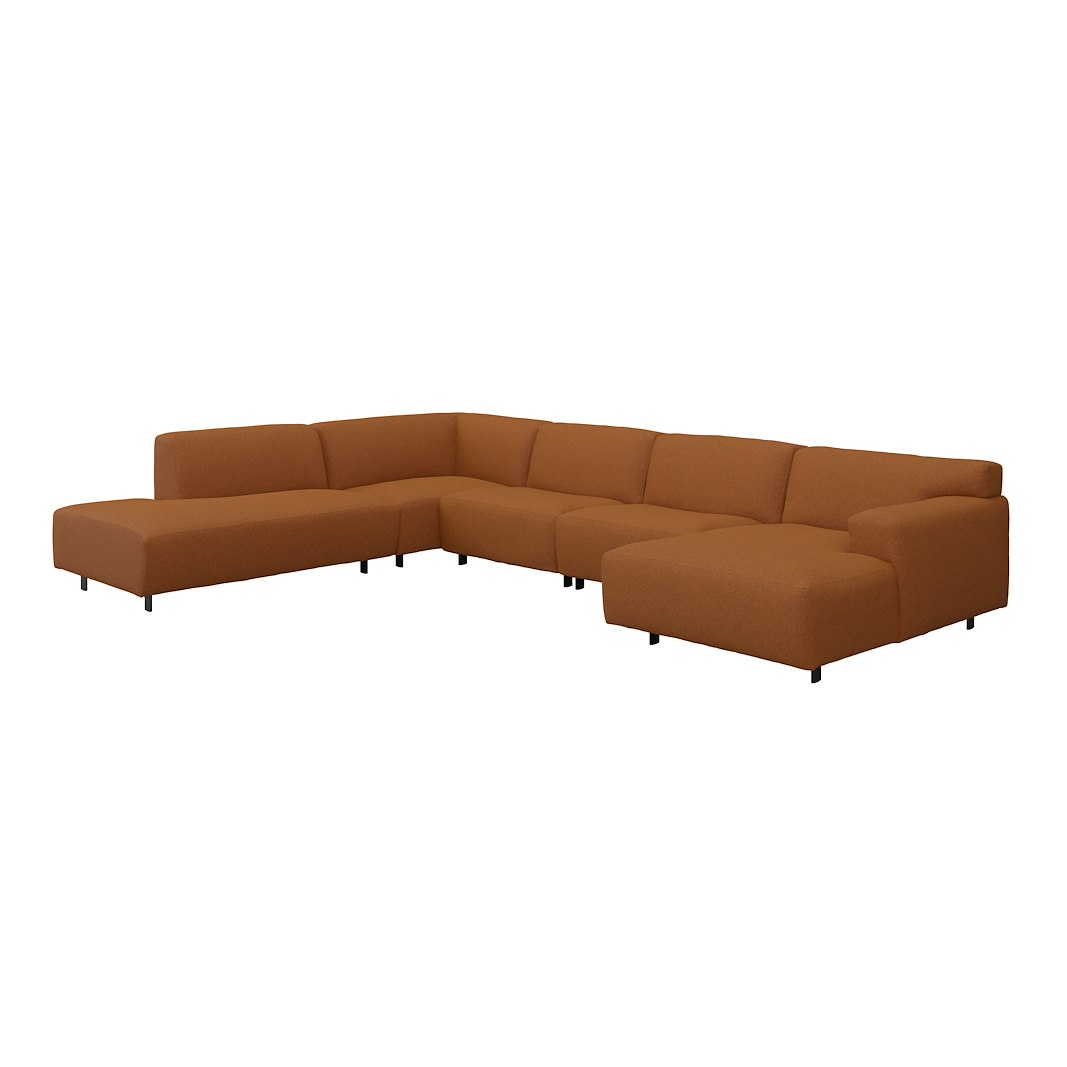 Vesta U-sofa Sjeselong høyre, 3-seter og åpen ende venstre. Big hjørnemodul, Tekstil Marilyn Bronze, sort metallben 10 cm, Comfort CM