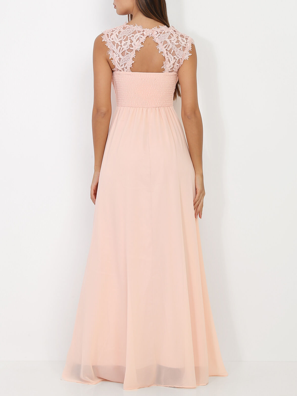 Robe longue à dentelle grandes tailles- Rose