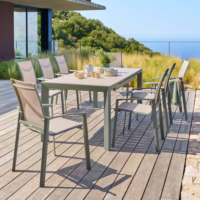 Table de jardin extensible rectangulaire EVASION Lin / Vert laurier