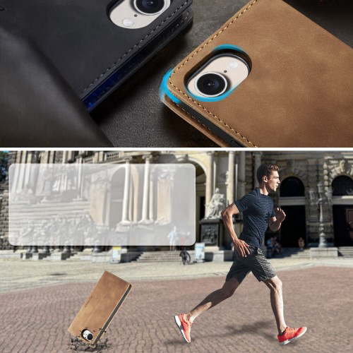 iPhone 16e Leder Tasche Flip Wallet Etui mit Kartenfächern - Hellbraun
