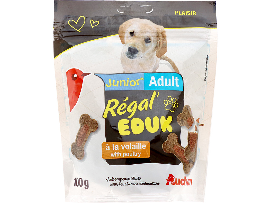 SNACKS PARA CÃO AUCHAN JÚNIOR RÉGAL' EDUK COM AVES 100G