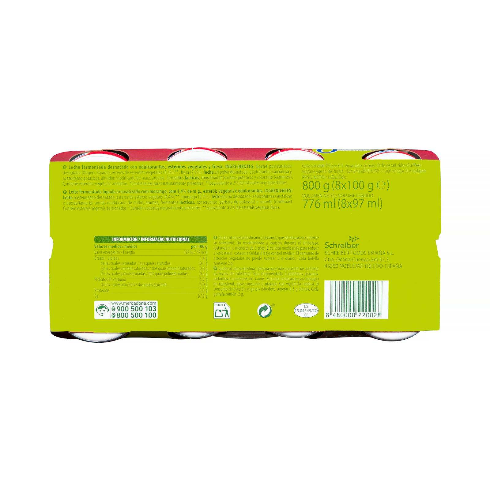 Boisson lactée à la fraise Cuidacol 0 % de sucres ajoutés