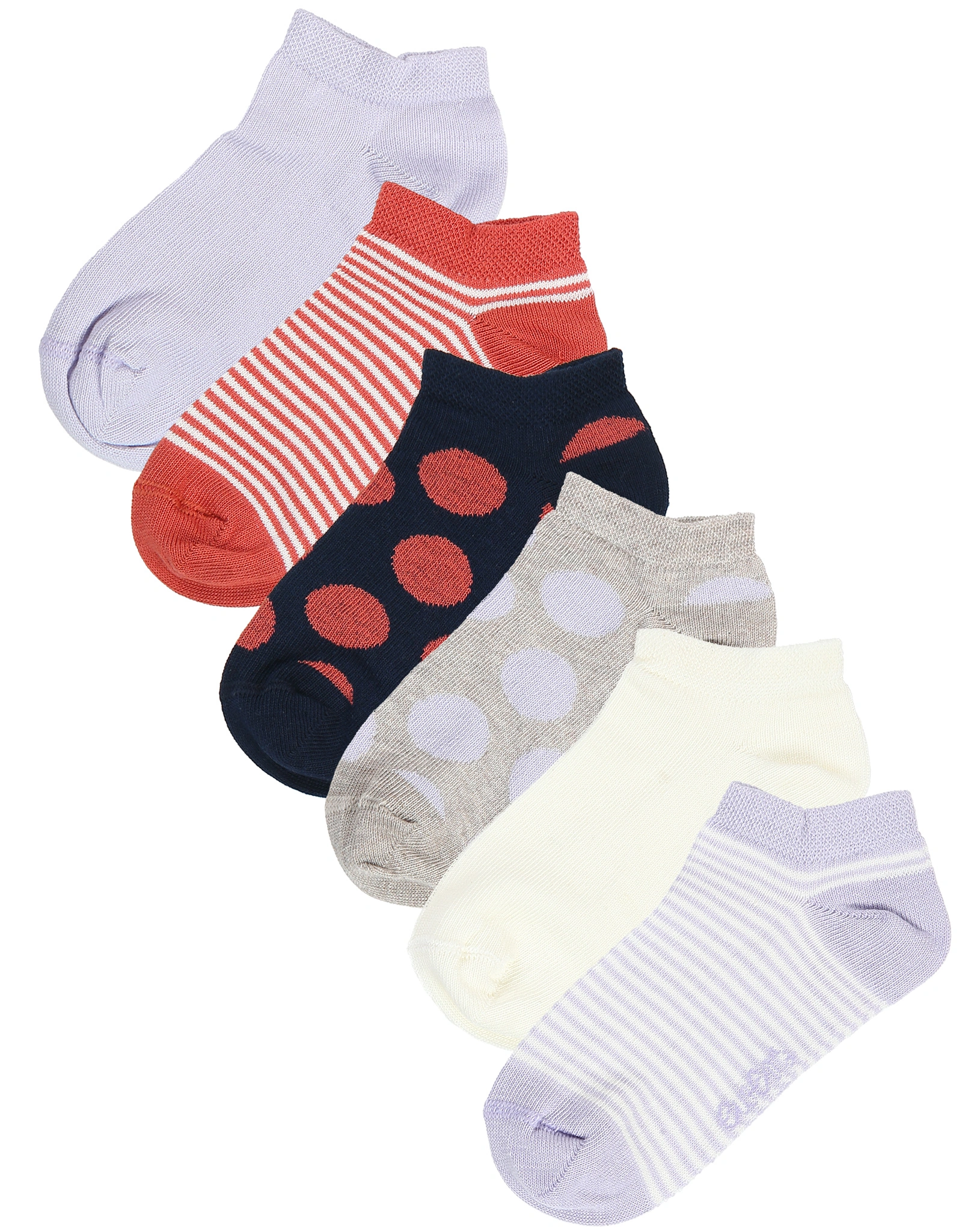 Sneakersocken RINGEL/PUNKTE 6er Pack in flieder/latte