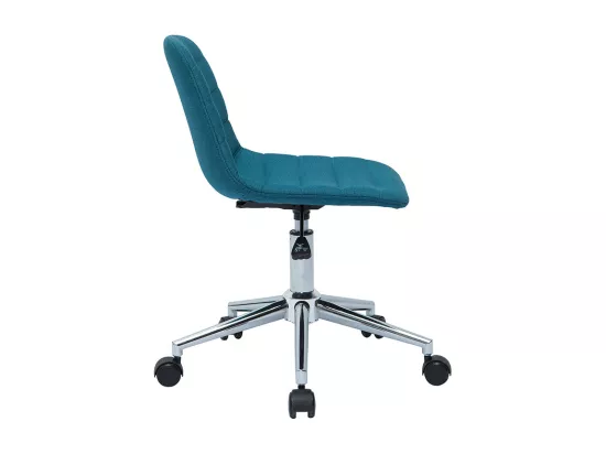 Chaise de bureau à roulettes design en tissu bleu canard et acier chromé SAURY