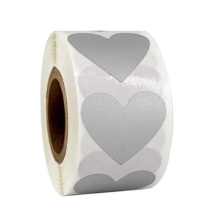 (1 Rolle à 300Stk.) 25mm Herz Aufkleber Heart DIY Rubbel Sticker Selbstklebende Scratch Etiketten - Silber