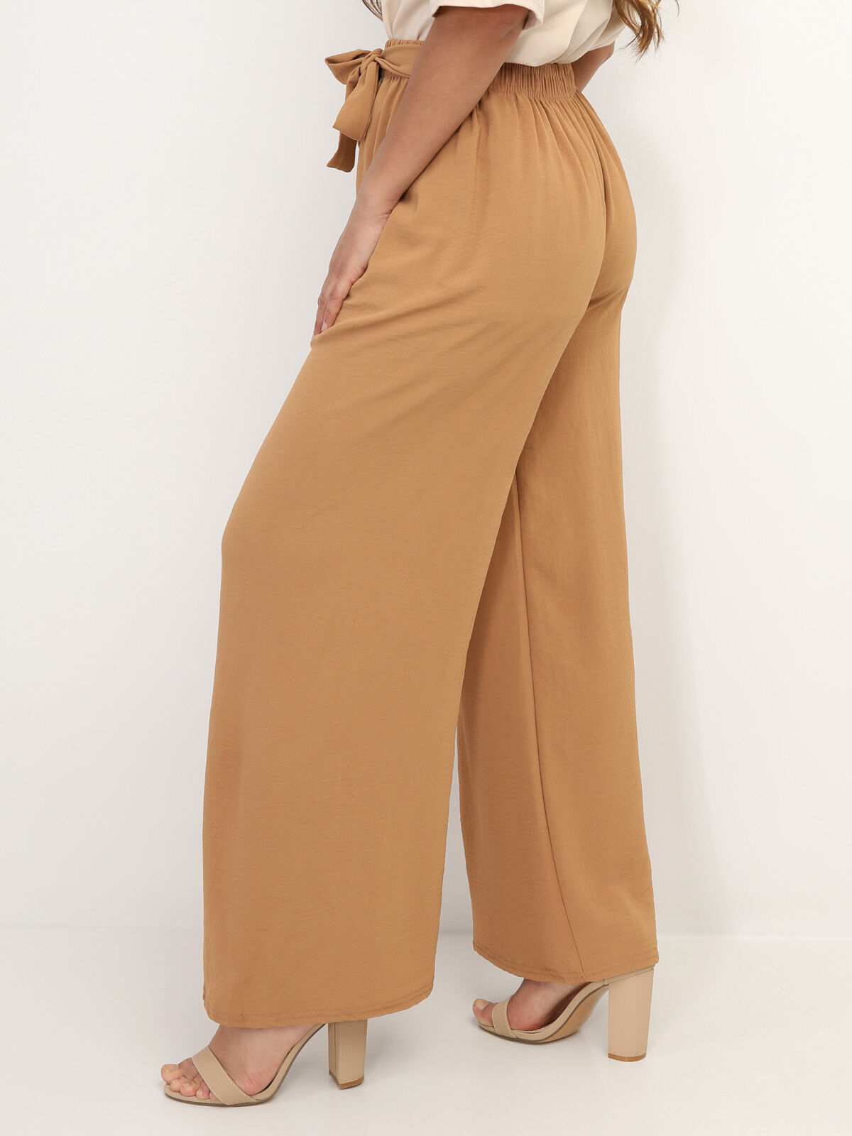 Pantalon fluide ceinturé- Camel