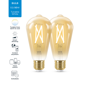 WiZ Connected LED edison E27 50W 2 stuks filament gold koel tot warmwit licht dimbaar