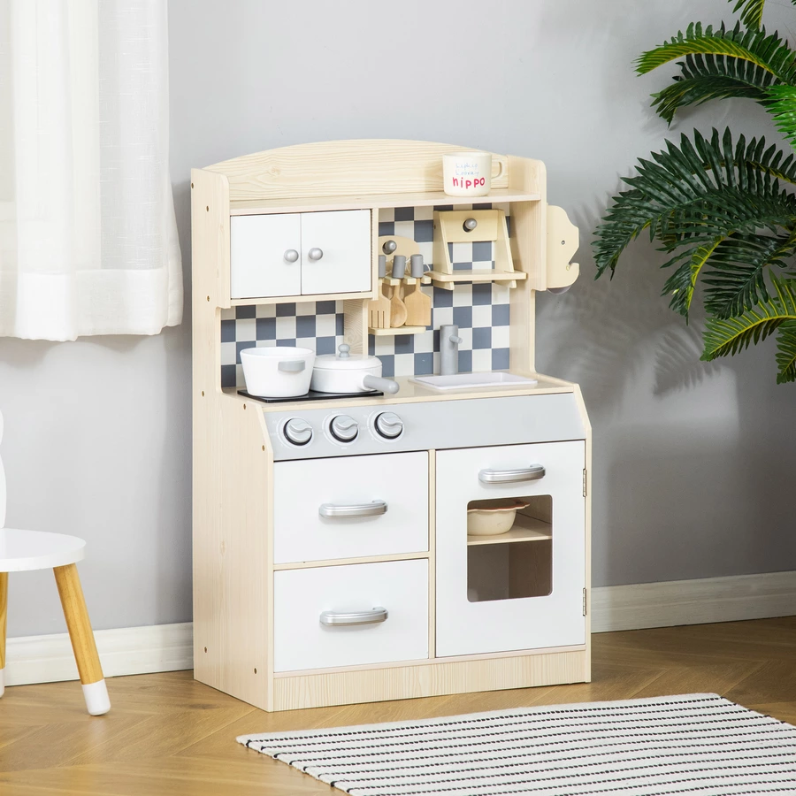 HOMCOM Kinderküchen mit Kochgeschirrzubehör bunt