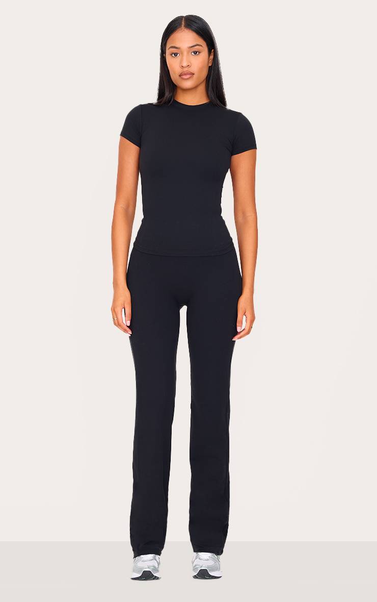 Noir Pantalon Évasé Sculptant À Taille Haute